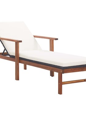 VidaXL Ligbed met kussen poly rattan en massief acaciahout zwart