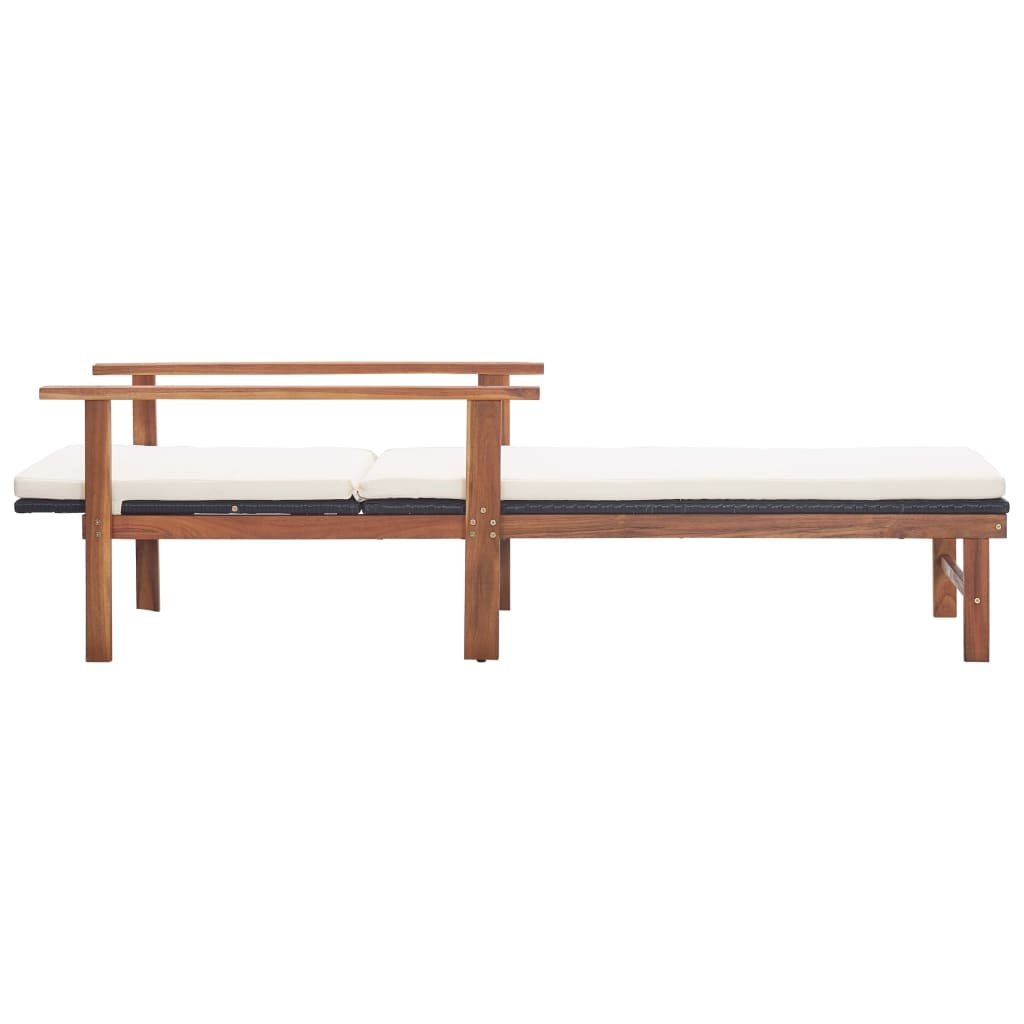 VidaXL Ligbed met kussen poly rattan en massief acaciahout zwart