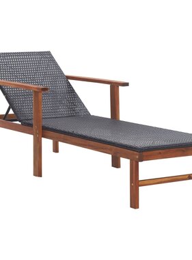 VidaXL Ligbed poly rattan en massief acaciahout zwart