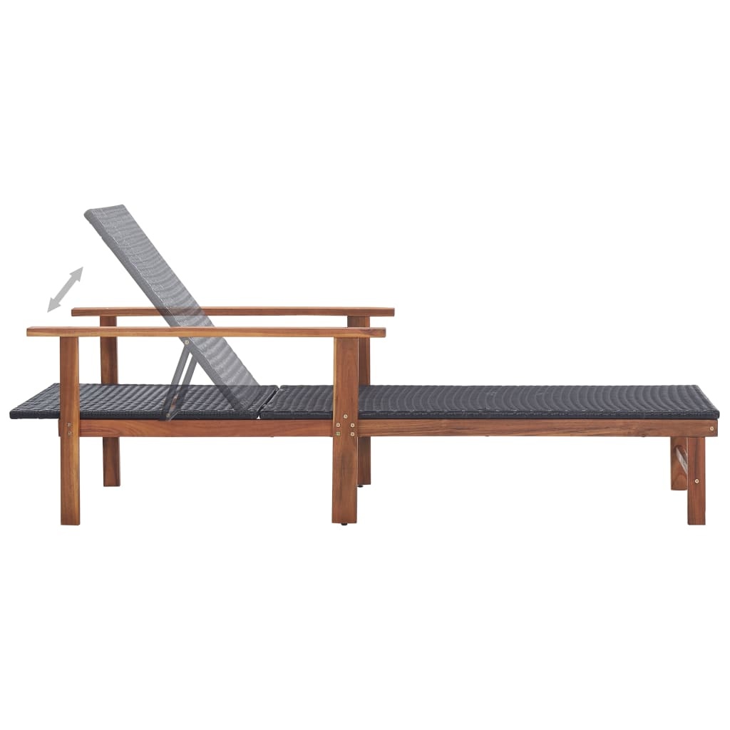 VidaXL Ligbed poly rattan en massief acaciahout zwart