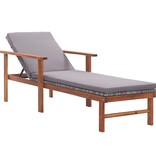 VidaXL Ligbed met kussen poly rattan en massief acaciahout grijs