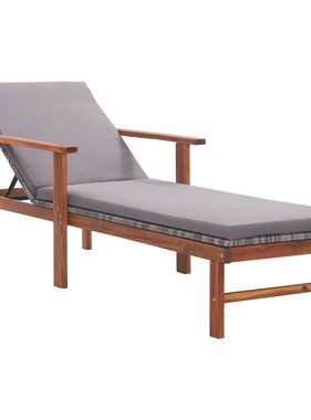 VidaXL Ligbed met kussen poly rattan en massief acaciahout grijs