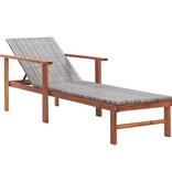 VidaXL Ligbed met kussen poly rattan en massief acaciahout grijs