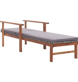 VidaXL Ligbed met kussen poly rattan en massief acaciahout grijs