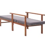 VidaXL Ligbed met kussen poly rattan en massief acaciahout grijs