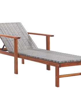 VidaXL Ligbed poly rattan en massief acaciahout grijs