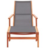 VidaXL Tuinstoel met voetensteun eucalyptushout en textileen grijs