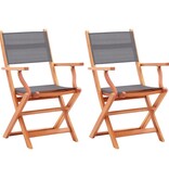 VidaXL Tuinstoelen inklapbaar 2 st eucalyptushout en textileen grijs