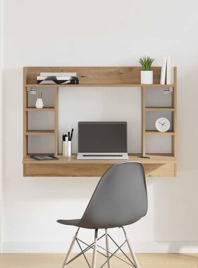 VidaXL Aan de muur bevestigd bureau met plank artisanaal eikenkleurig