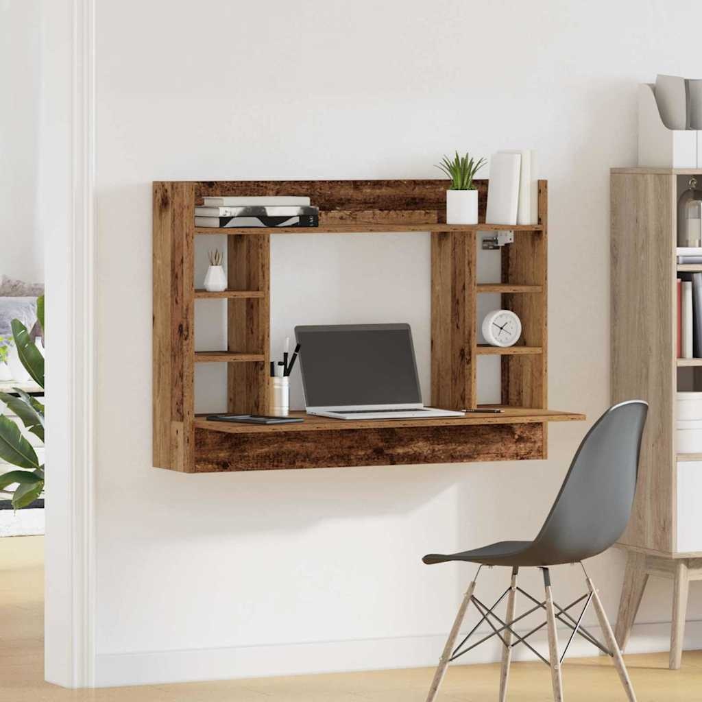 VidaXL Aan de muur bevestigd bureau Oud hout 105 x 48 x 75 cm