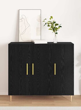 VidaXL Dressoir Zwart eiken 90 x 34 x 80 cm Bewerkt hout