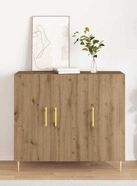 VidaXL Dressoir artisanaal eikenkleurig 90 x 34 x 80 cm Bewerkt hout
