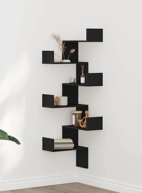 VidaXL Muurhoekplank Zwart eiken 45 x 45 x 147 cm Bewerkt hout