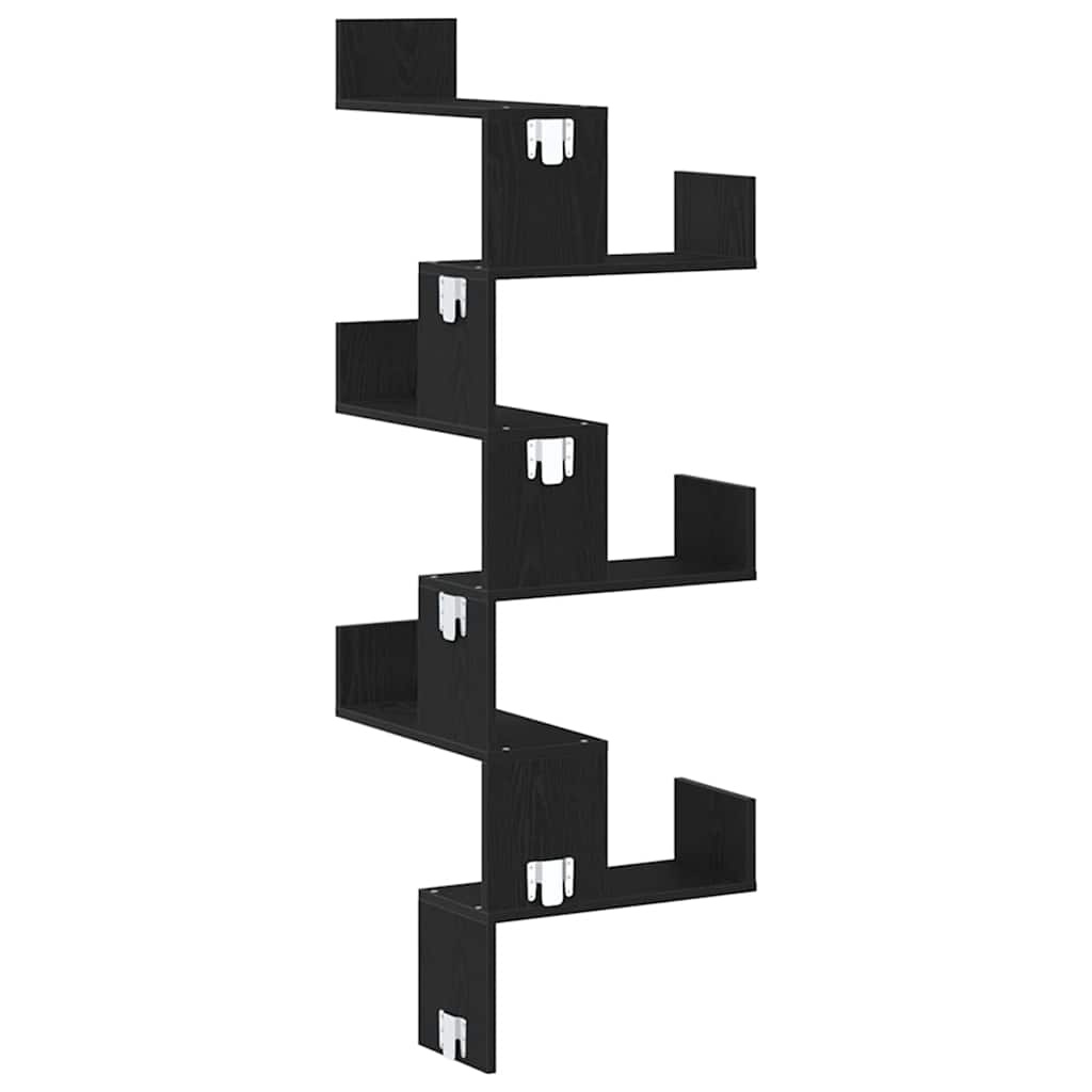 VidaXL Muurhoekplank Zwart eiken 45 x 45 x 147 cm Bewerkt hout