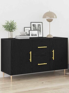 VidaXL Dressoir met lade Zwart eiken 100 x 36 x 60 cm Bewerkt hout