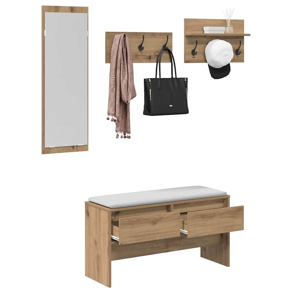 VidaXL Halmeubelset 4 pcs Zwart eiken 90 x 31 x 46.5 cm Bewerkt hout