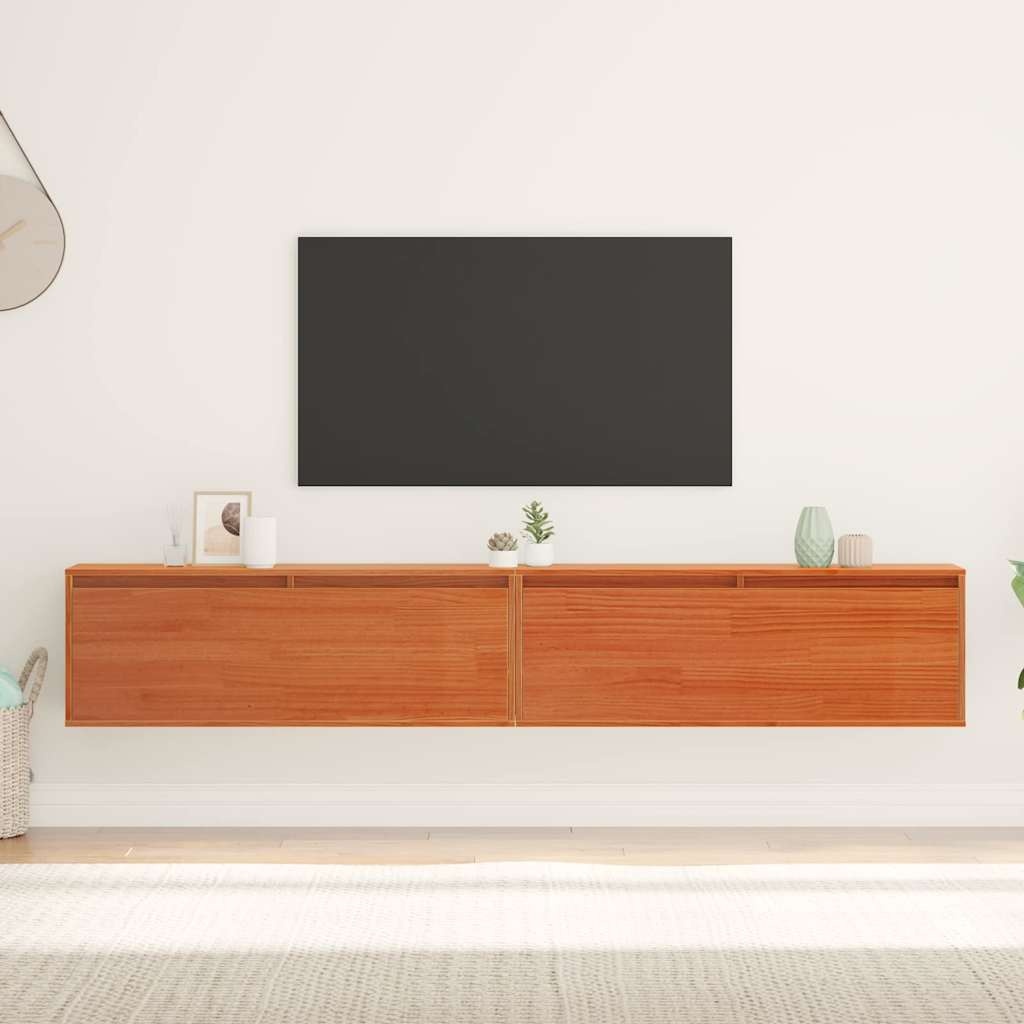 VidaXL Wandkasten 2 pcs Wasbruin 100 x 30 x 35 cm Massief grenenhout