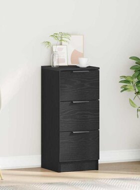 VidaXL Zwarte Eiken Dressoir Zwart eiken 30 x 30 x 70 cm Bewerkt hout