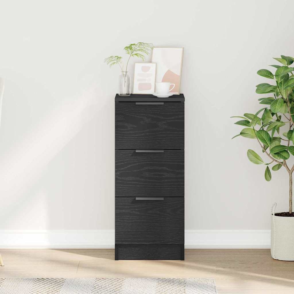 VidaXL Zwarte Eiken Dressoir Zwart eiken 30 x 30 x 70 cm Bewerkt hout