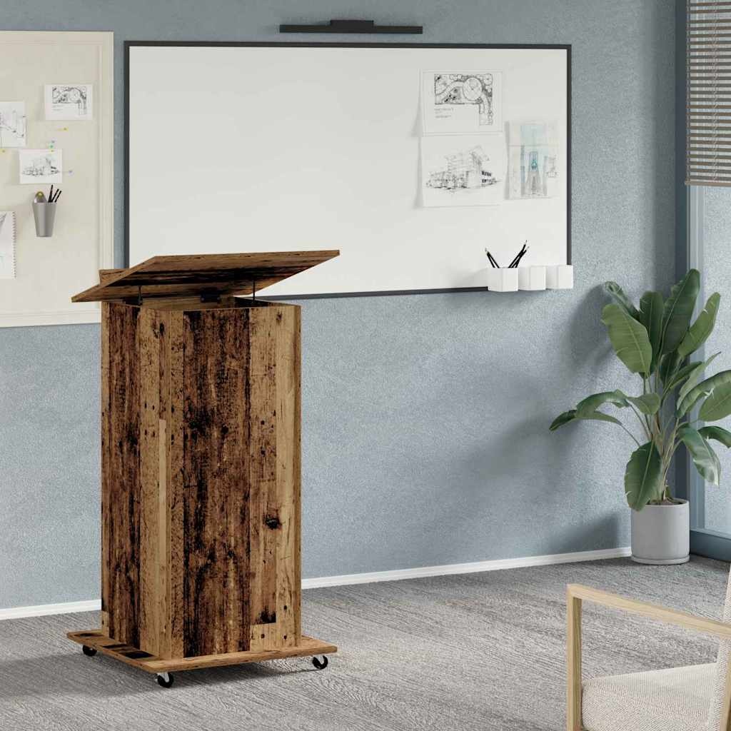 VidaXL Podium met lade met wiel Oud hout 55 x 55 x 107 cm Bewerkt hout