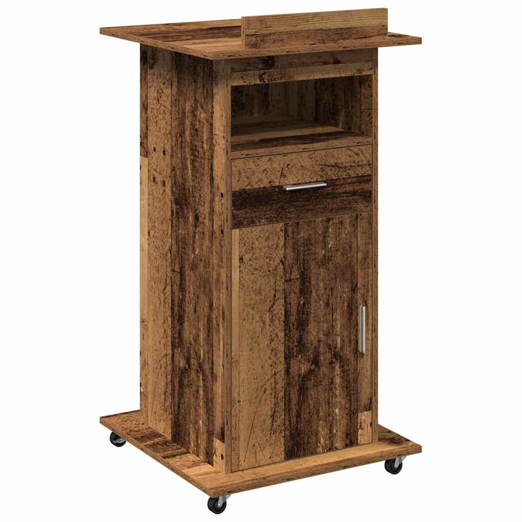 VidaXL Podium met lade met wiel Oud hout 55 x 55 x 107 cm Bewerkt hout