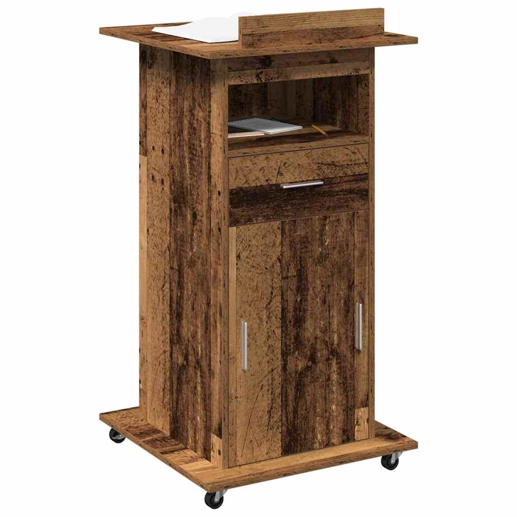 VidaXL Podium met lade met wiel Oud hout 55 x 55 x 107 cm Bewerkt hout
