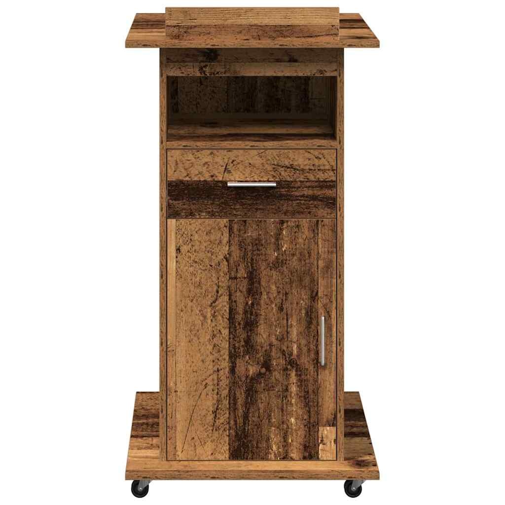 VidaXL Podium met lade met wiel Oud hout 55 x 55 x 107 cm Bewerkt hout