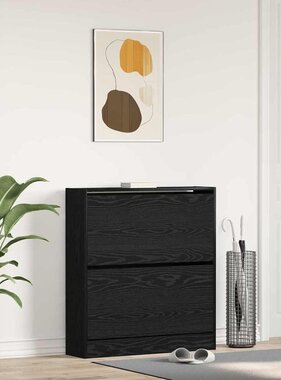 VidaXL Schoenenkast Zwart eiken 80 x 21 x 87.5 cm Bewerkt hout
