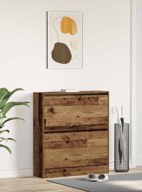 VidaXL Schoenenkast met opslag Oud hout 80 x 21 x 87.5 cm Bewerkt hout