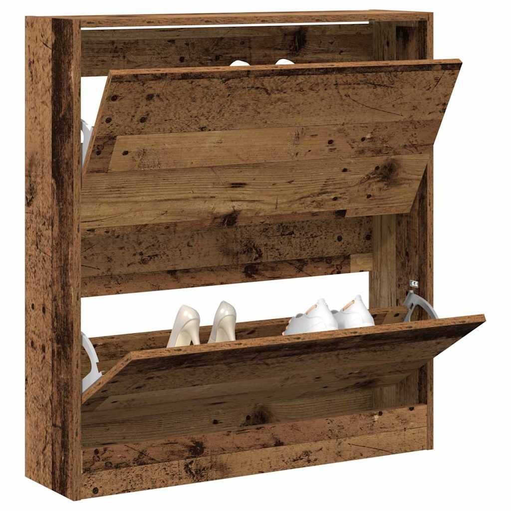 VidaXL Schoenenkast met opslag Oud hout 80 x 21 x 87.5 cm Bewerkt hout