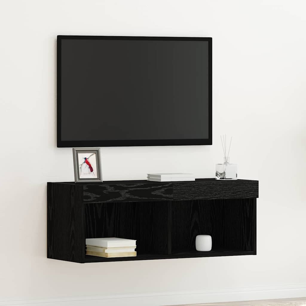 VidaXL TV-kast Wandgemonteerd Zwart Eiken 80 x 30 x 30 cm Bewerkt hout