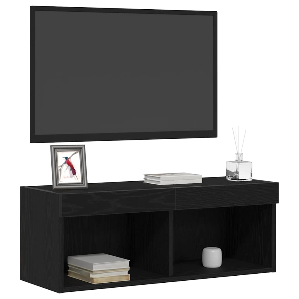 VidaXL TV-kast Wandgemonteerd Zwart Eiken 80 x 30 x 30 cm Bewerkt hout