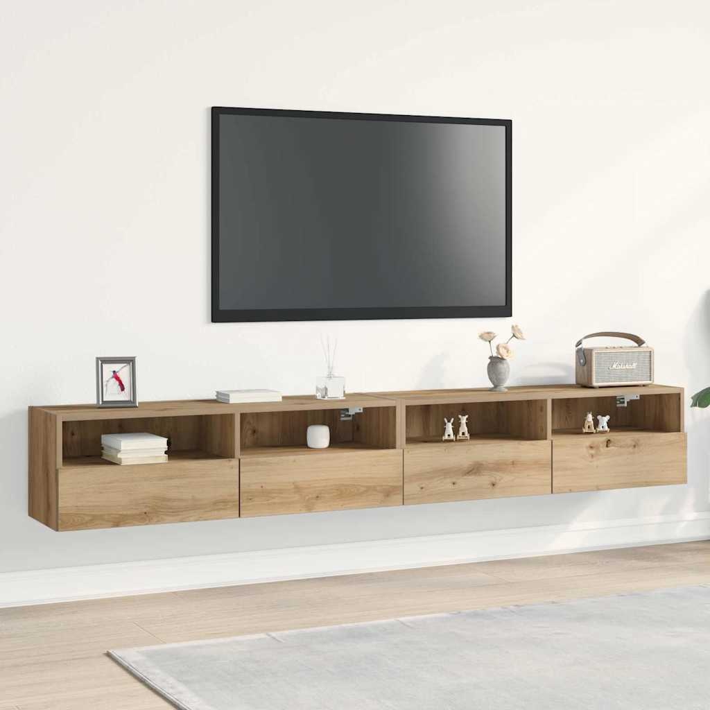 VidaXL TV Wandkast 2 pcs artisanaal eikenkleurig 100 x 30 x 30 cm