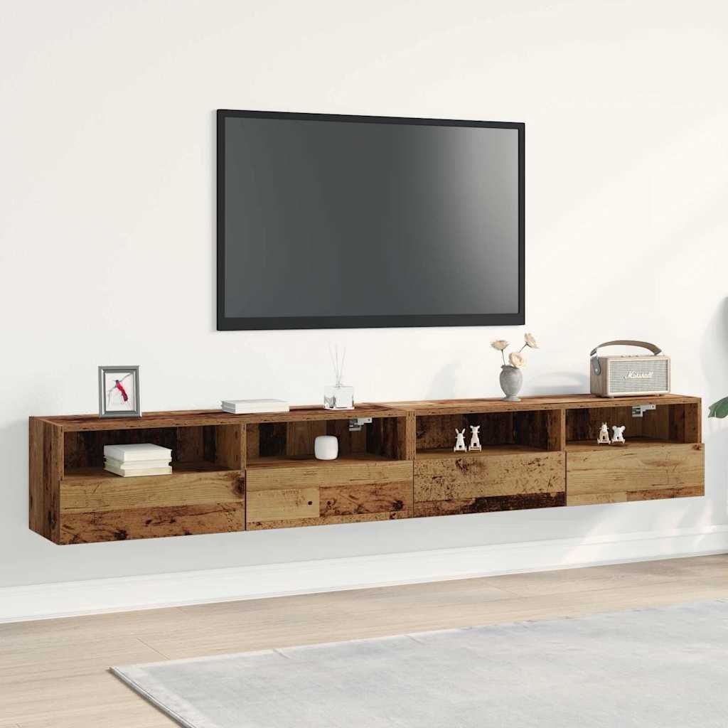 VidaXL TV Wandkast 2 pcs Oud Hout 100 x 30 x 30 cm Bewerkt hout