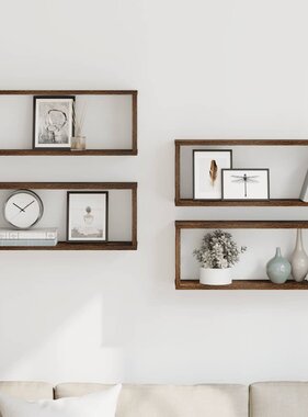 VidaXL Wandschappen kubus 4 st 60x15x23 cm bewerkt hout gerookt eiken