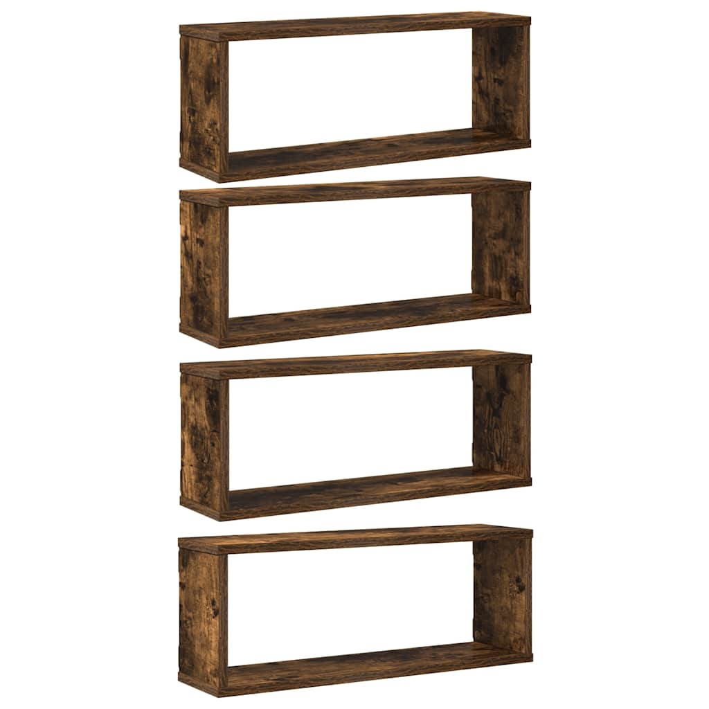 VidaXL Wandschappen kubus 4 st 60x15x23 cm bewerkt hout gerookt eiken