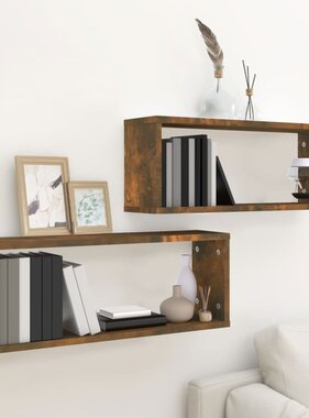 VidaXL Wandschappen kubus 2 st 60x15x23 cm bewerkt hout gerookt eiken