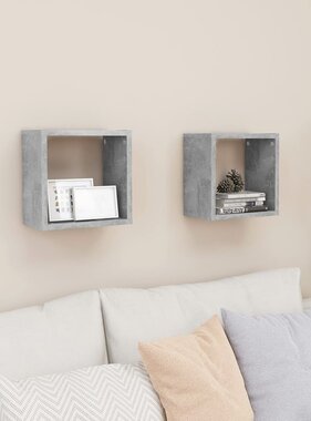 VidaXL Wandschappen kubus 2 st 26x15x26 cm betongrijs