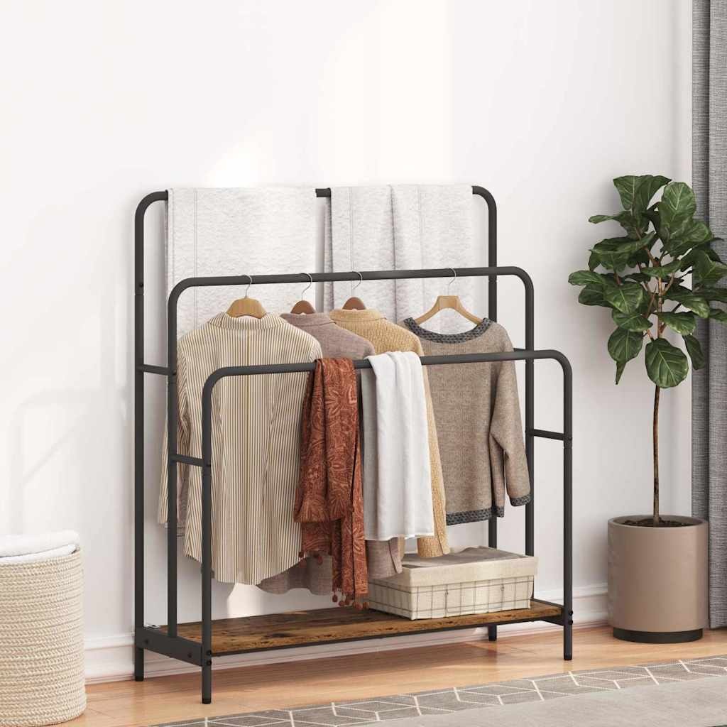 VidaXL Kledingrek met plank Oud hout 90 x 30 x 100,5 cm Bewerkt hout