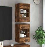VidaXL Wandkasten met LED-verlichting voor tv 2 st 40x30x60,5 cm gerookt eikenkleurig