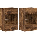 VidaXL Wandkasten met LED-verlichting voor tv 2 st 40x30x60,5 cm gerookt eikenkleurig