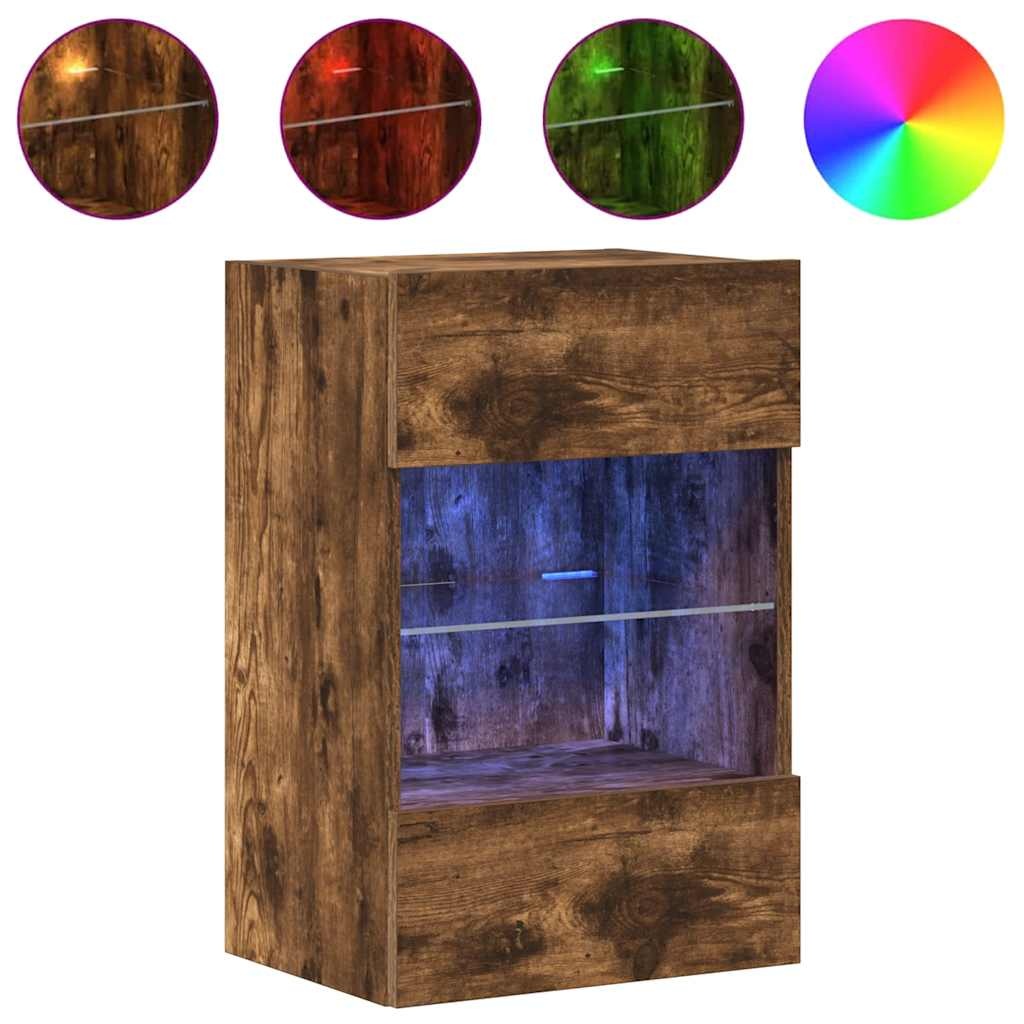 VidaXL Wandkasten met LED-verlichting voor tv 2 st 40x30x60,5 cm gerookt eikenkleurig