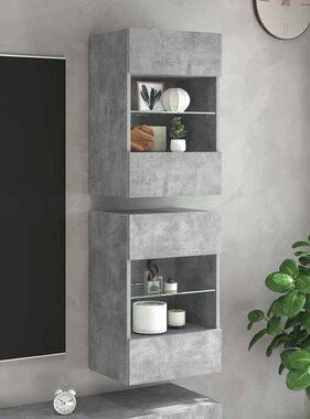 VidaXL Wandkasten met LED-verlichting voor tv 2 st 40x30x60,5 cm betongrijs