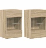 VidaXL Wandkasten met LED-verlichting voor tv 2 st 40x30x60,5 cm sonoma eikenkleurig