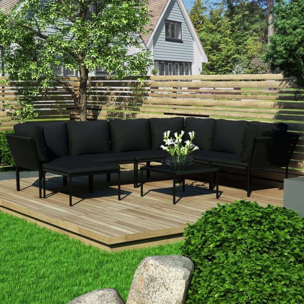 VidaXL 8-delige Loungeset met kussens PVC zwart