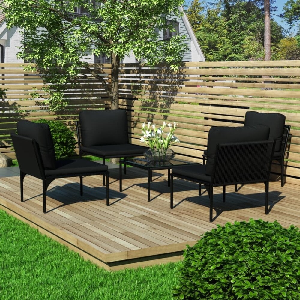 VidaXL 5-delige Loungeset met kussens PVC zwart