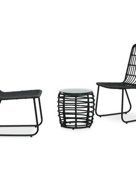 VidaXL 3-delige Bistroset poly rattan zwart