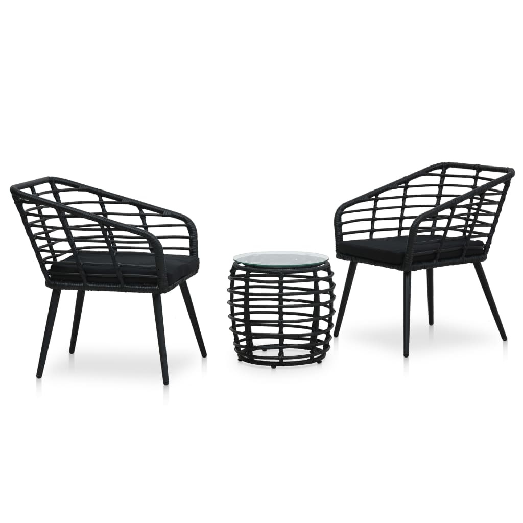VidaXL 3-delige Bistroset poly rattan zwart