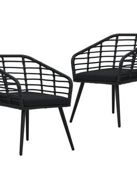 VidaXL Tuinstoelen 2 st met kussens poly rattan zwart