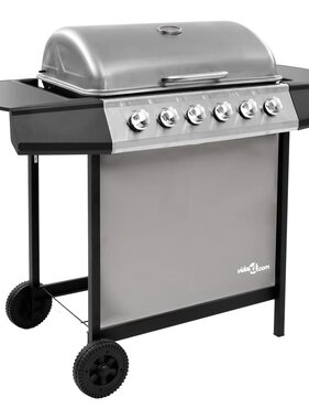 VidaXL Gasbarbecue met 6 branders zwart en zilverkleurig